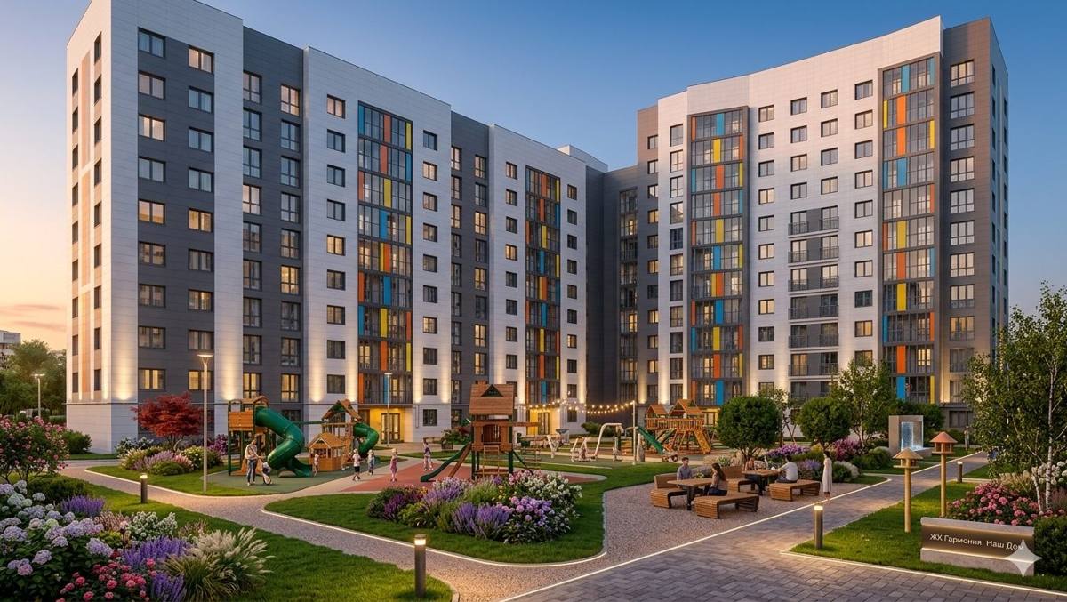 ЖК «Крылья» — фасады и двор с детской площадкой